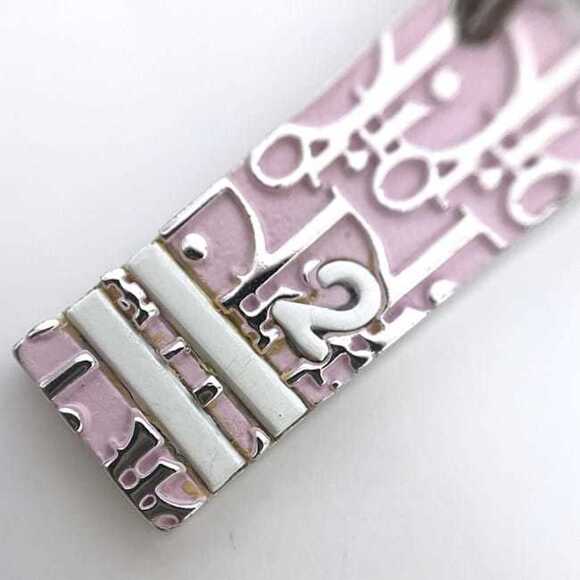 Christian Dior Necklace ec-21018 Silver Pink Trotter Bar Metal Plate Women's ...
